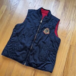Lauren Ralph Lauren Vest Womens L Black Red Reversible Quilted Equestrian Crest